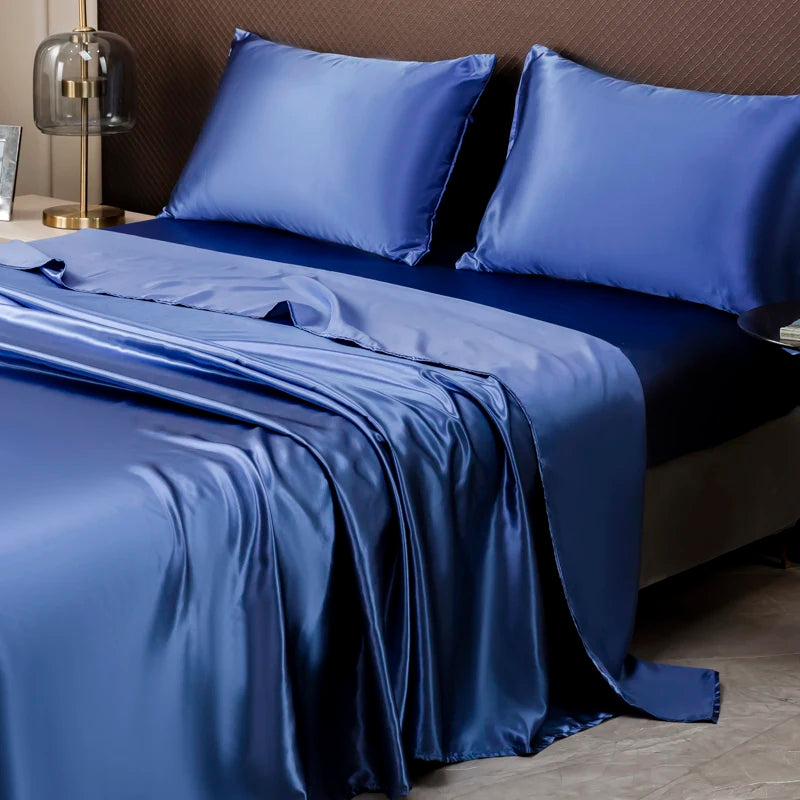 Solid Color Satin Sheet and Pillowcase Set,Luxurious Bedding Ensemble with a Silky Sheen,Twin/Full/Queen/King Size