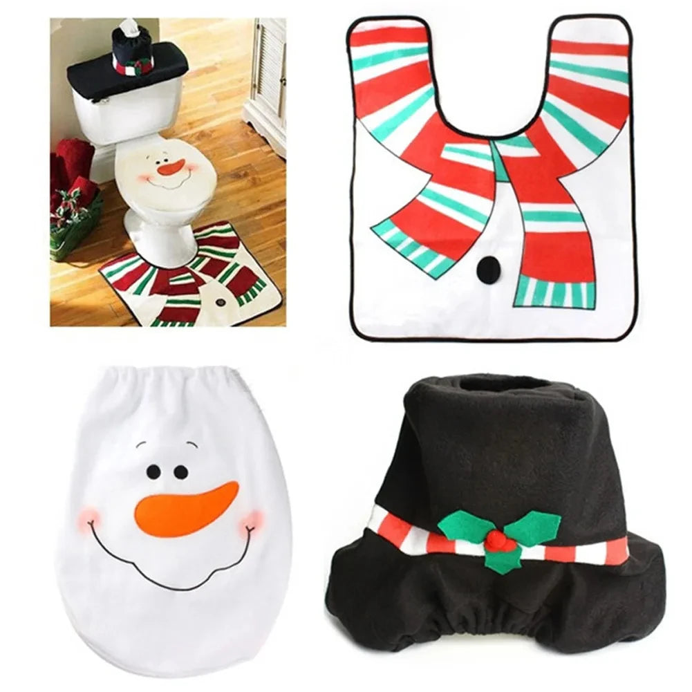 Christmas Toilet Seat Covers Creative Santa Claus Bathroom Mat Xmas Supplies for Home