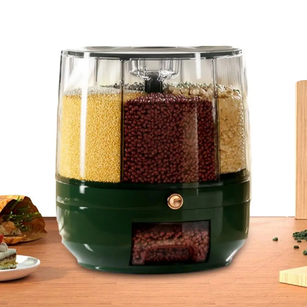 360 Degree Rotating Rice Dispenser Sealed Dry Cereal Grain Bucket Dispenser Moisture-proof Kitchen Food Container Storage Box