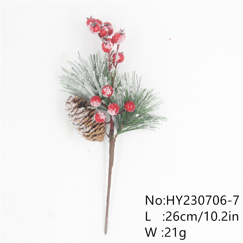Artificial Christmas Red Berry Branch Artificial Pine Tree Branches Snowflake Pine Needle Pine Cone Branches Xmas DIY Wreath
