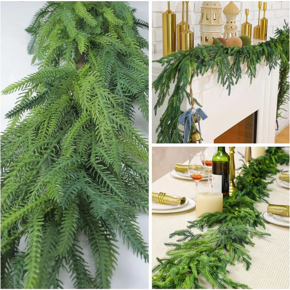 Christmas Norfolk Pine Garland Realistic Artificial Greenery Cedar for Mantle Holiday Indoor Fireplace Winter Decorations