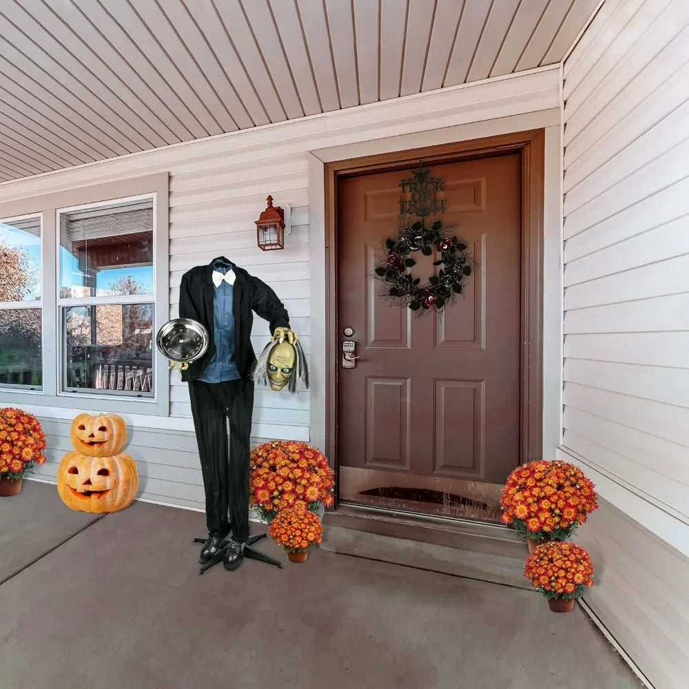 59" Animated Halloween Headless Man Sound Activated Black,Haunted House Horror Decoration Ornaments