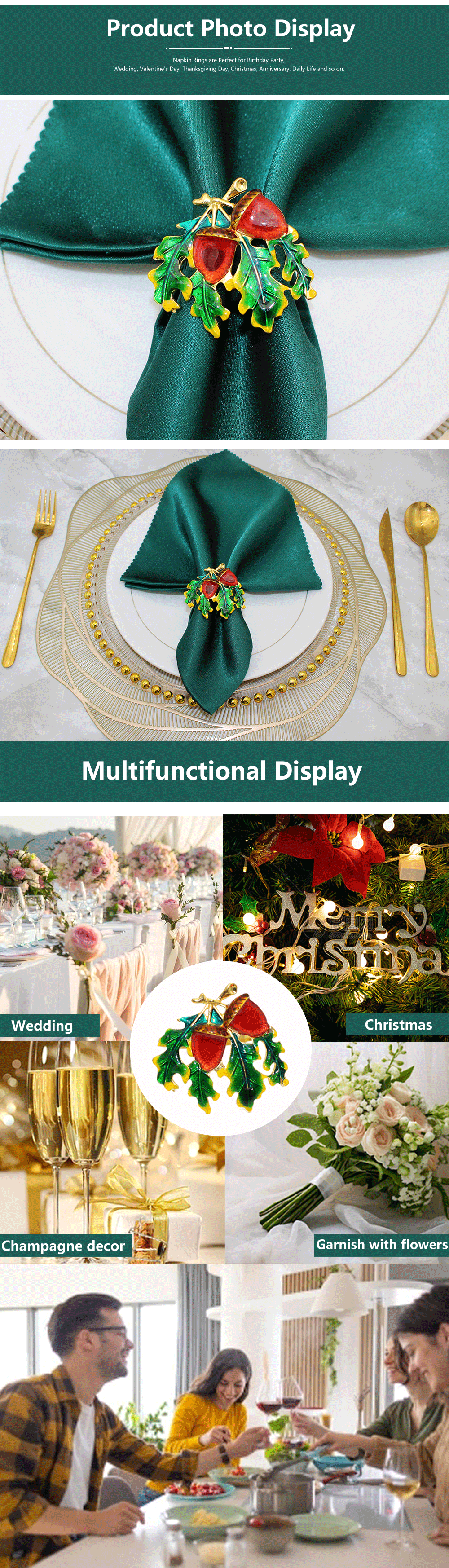 4Pcs Hazelnut Napkin Rings Enamel Xmas Pine Cones Napkin Holder for Christmas Thanksgiving Dining Buffet Party Table Decor
