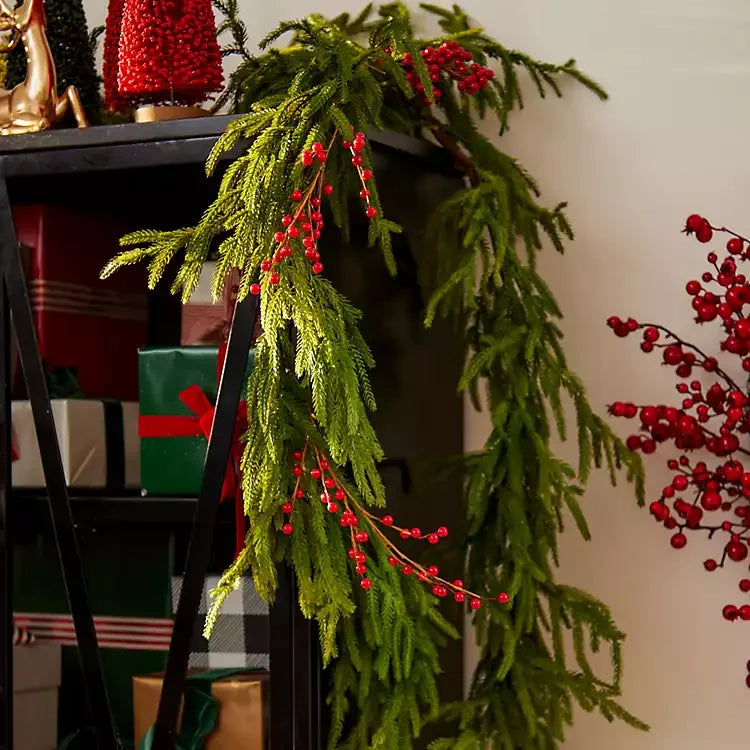 6/9 Ft Christmas Norfolk Pine Garland Real Touch Artificial Greenery Wreath Bulk for Holiday Fireplace Table Indoor Home Decor