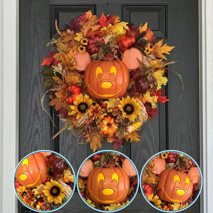 Pumpkin Mickey Wreath Decor Halloween Thanksgiving Front Door Decoration Outside Holiday Party Hanging Ornaments Plastic