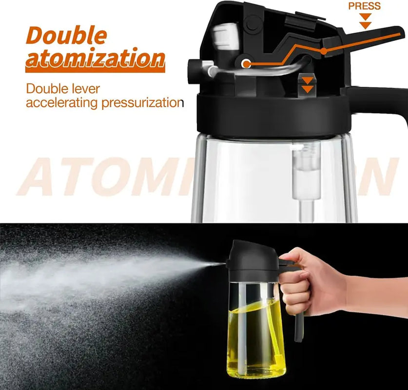 GJ 16Oz Oil Dispenser Bottle for Kitchen - 2 in 1 Olive Oil Dispenser and Oil Sprayer - 470Ml Olive Oil Bottle - Oil Sprayer for Cooking, Kitchen, Salad, Barbecue Black Utensils Kitchen Oildispenser Oils Prayer Black Non-Toxic Multicoloured Non-Toxic