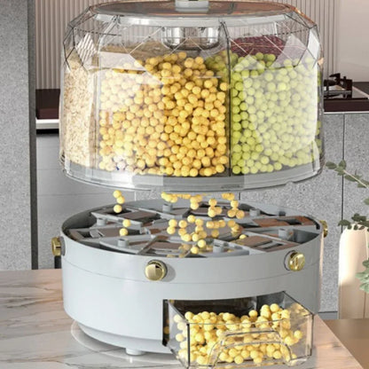 360 Degree Rotating Rice Dispenser Sealed Dry Cereal Grain Bucket Dispenser Moisture-Proof Kitchen Food Container Storage Box