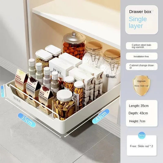 New Kitchen Storage Rack with Slide Rails Pull-Out Kitchen Drawer Type Storage Tray Spice Box Storage Rack Cabinets Organizer
