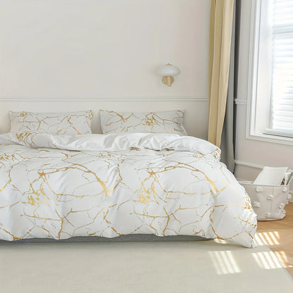 2/3Pcs Bronzing Marble Print down Comforter Set, Thickened Warm Quilt Core,Soft and Comfortable, Hotel Home Bedding