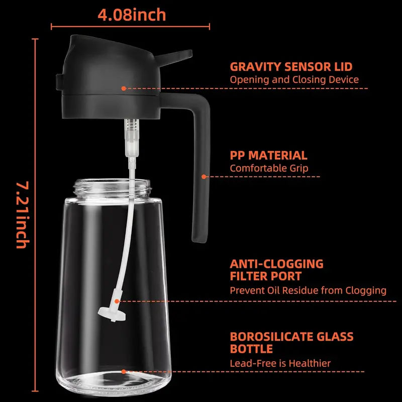GJ 16Oz Oil Dispenser Bottle for Kitchen - 2 in 1 Olive Oil Dispenser and Oil Sprayer - 470Ml Olive Oil Bottle - Oil Sprayer for Cooking, Kitchen, Salad, Barbecue Black Utensils Kitchen Oildispenser Oils Prayer Black Non-Toxic Multicoloured Non-Toxic