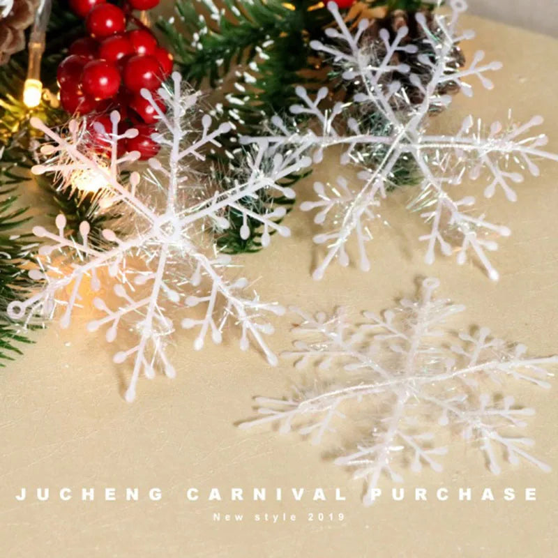 Christmas Tree Decoration Snowflakes 6cm-18cm White Plastic Artificial Snow Home Decorations 2020 Happy New Year Party Supplies