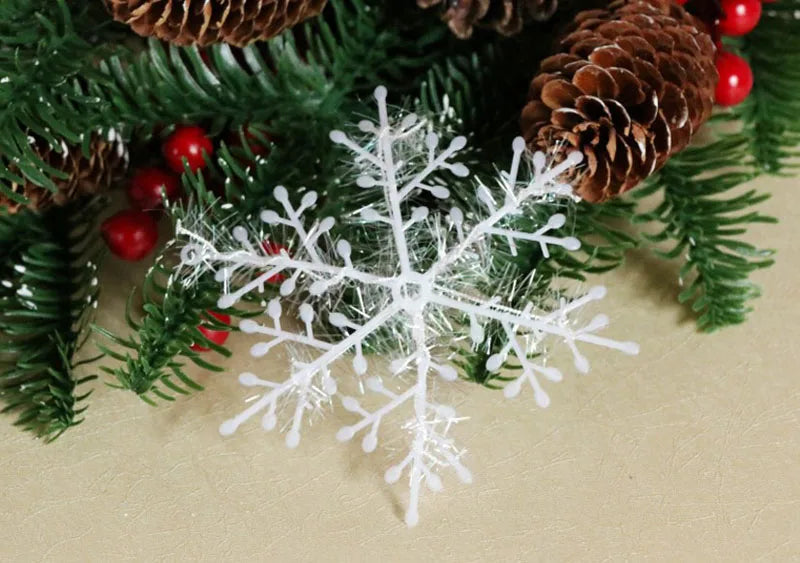 Christmas Tree Decoration Snowflakes 6cm-18cm White Plastic Artificial Snow Home Decorations 2020 Happy New Year Party Supplies