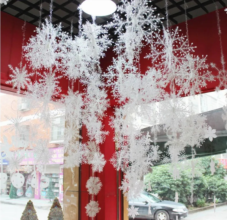 Christmas Tree Decoration Snowflakes 6cm-18cm White Plastic Artificial Snow Home Decorations 2020 Happy New Year Party Supplies