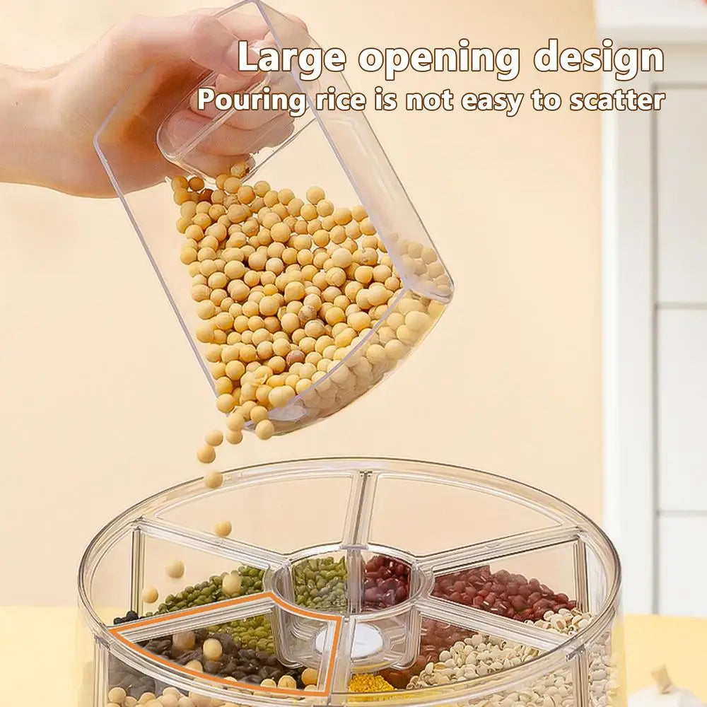 360 Degree Rotating Rice Dispenser Sealed Dry Cereal Grain Bucket Dispenser Moisture-proof Kitchen Food Container Storage Box