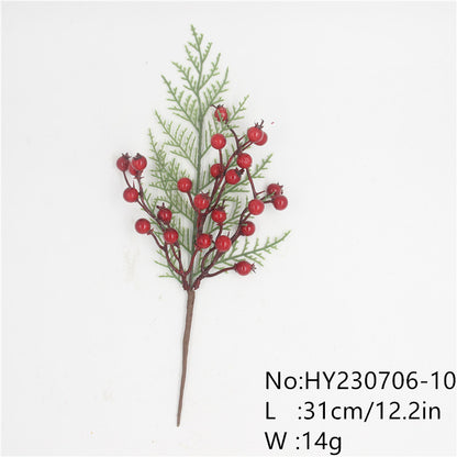 Artificial Christmas Red Berry Branch Artificial Pine Tree Branches Snowflake Pine Needle Pine Cone Branches Xmas DIY Wreath