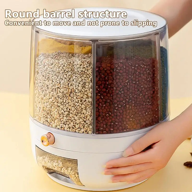 360 Degree Rotating Rice Dispenser Sealed Dry Cereal Grain Bucket Dispenser Moisture-proof Kitchen Food Container Storage Box