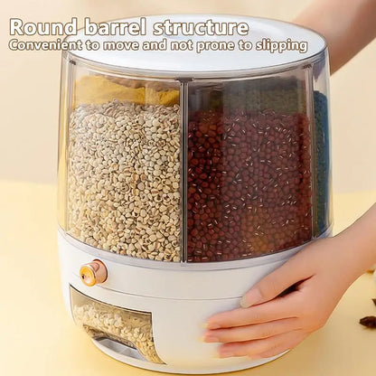 360 Degree Rotating Rice Dispenser Sealed Dry Cereal Grain Bucket Dispenser Moisture-proof Kitchen Food Container Storage Box