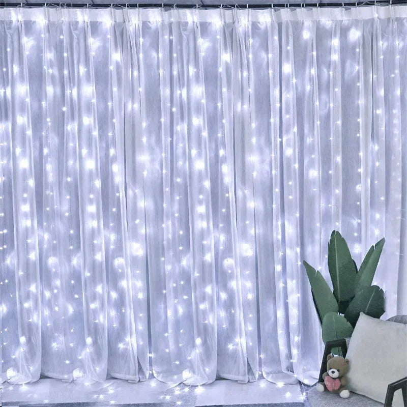3/6M LED Curtain Garland Fairy String Lights Christmas Holiday Party Wedding Decoration USB Remote 8 Modes Waterfall Lighting