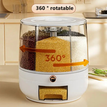 360 Degree Rotating Rice Dispenser Sealed Dry Cereal Grain Bucket Dispenser Moisture-proof Kitchen Food Container Storage Box