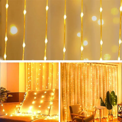 3/6M LED Curtain Garland Fairy String Lights Christmas Holiday Party Wedding Decoration USB Remote 8 Modes Waterfall Lighting
