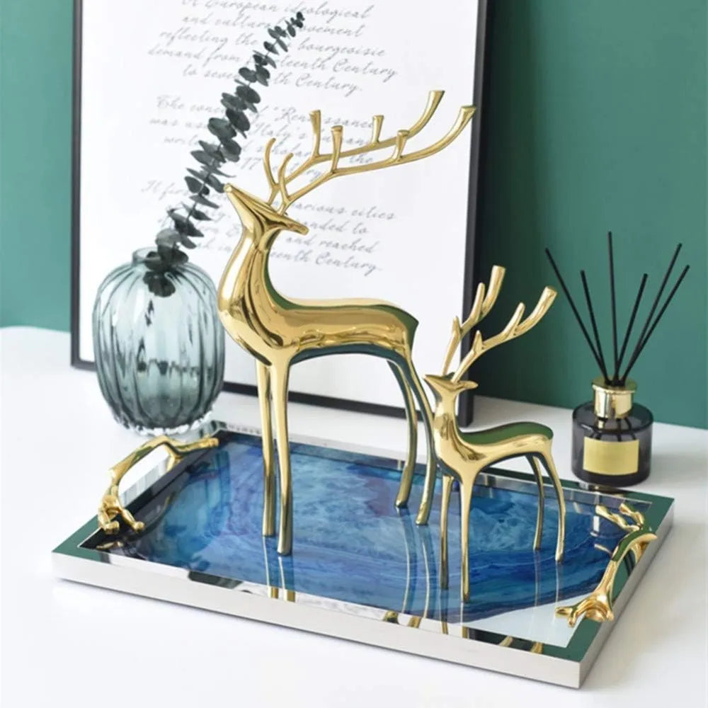 Reindeer Figurine Statues Deluxe Set of 2, Christmas Deer Pure Copper Heavy Reindeer Ornaments