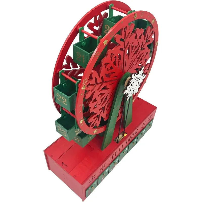 Christmas Wooden Ferris Wheel Advent Calendar Driven by Electric Motor with 24 Drawers and LED Lights to Fill Candy and