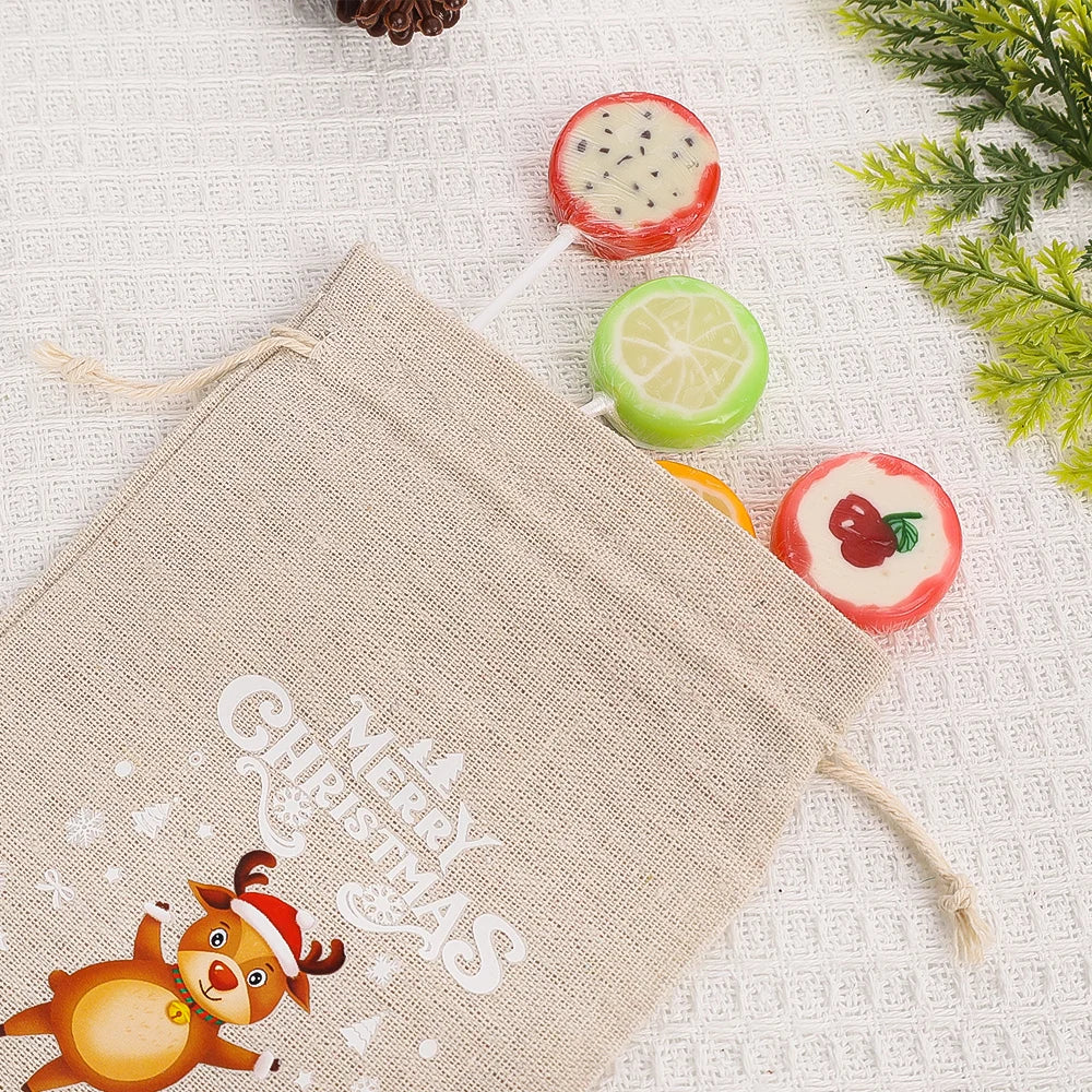 30/1Pcs Christmas Drawstring Bag Santa Claus Snowman Linen Candy Gift Packaging Bags Xmas Favor Bracelet Jewelry Storage Pouch