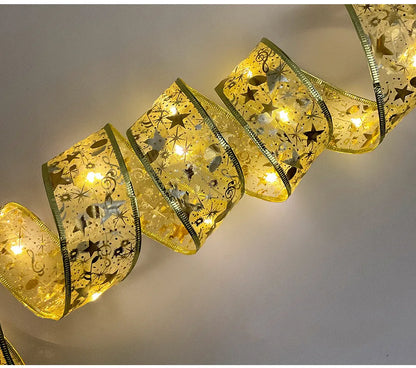 Christmas Decoration LED Ribbon Lights Christmas Tree Ornaments DIY Lace Bows String Lights Navidad Home Decors New Year 2023