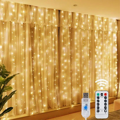 3/6M LED Curtain Garland Fairy String Lights Christmas Holiday Party Wedding Decoration USB Remote 8 Modes Waterfall Lighting