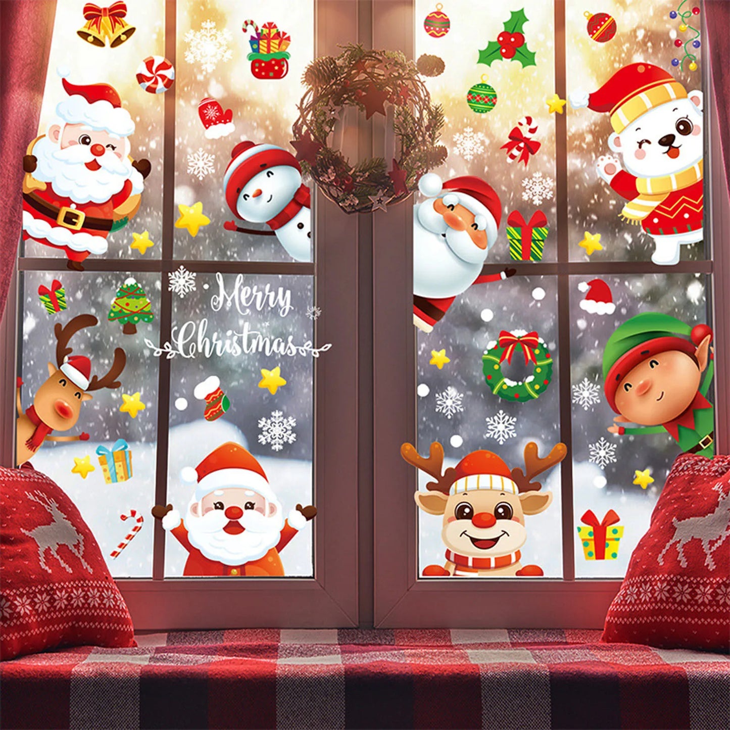 Christmas Stickers Electrostatic Glass Stickers Santa Claus Deer On Christmas Windows Walls Decor Xmas Gift Navidad DecoracióN