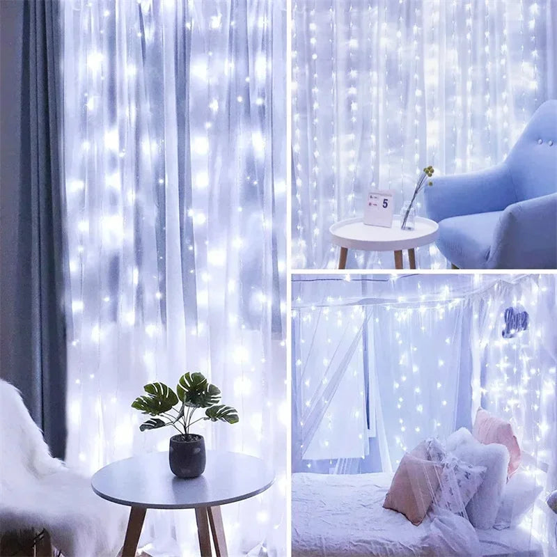 3/6M LED Curtain Garland Fairy String Lights Christmas Holiday Party Wedding Decoration USB Remote 8 Modes Waterfall Lighting