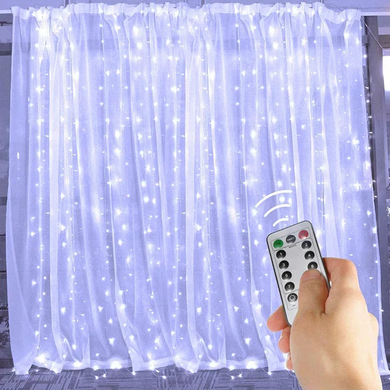 3/6M LED Curtain Garland Fairy String Lights Christmas Holiday Party Wedding Decoration USB Remote 8 Modes Waterfall Lighting