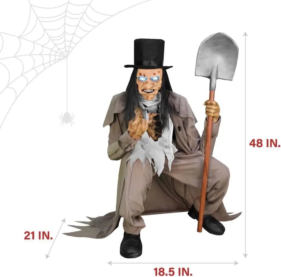 Activated Crouching Grave Digger , Talking Halloween Animatronic for Indoor or Covered Outdoor