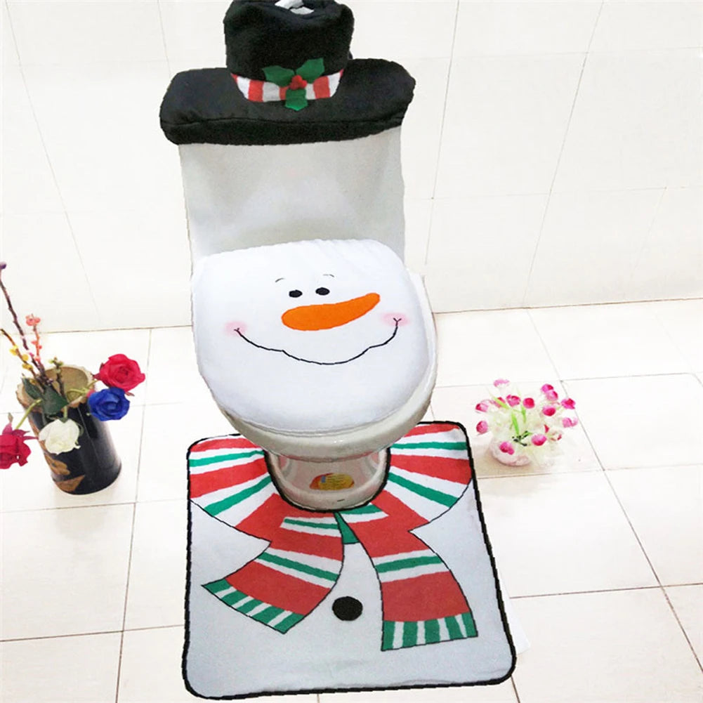 Christmas Toilet Seat Covers Creative Santa Claus Bathroom Mat Xmas Supplies for Home