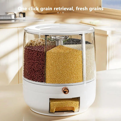 360 Degree Rotating Rice Dispenser Sealed Dry Cereal Grain Bucket Dispenser Moisture-proof Kitchen Food Container Storage Box