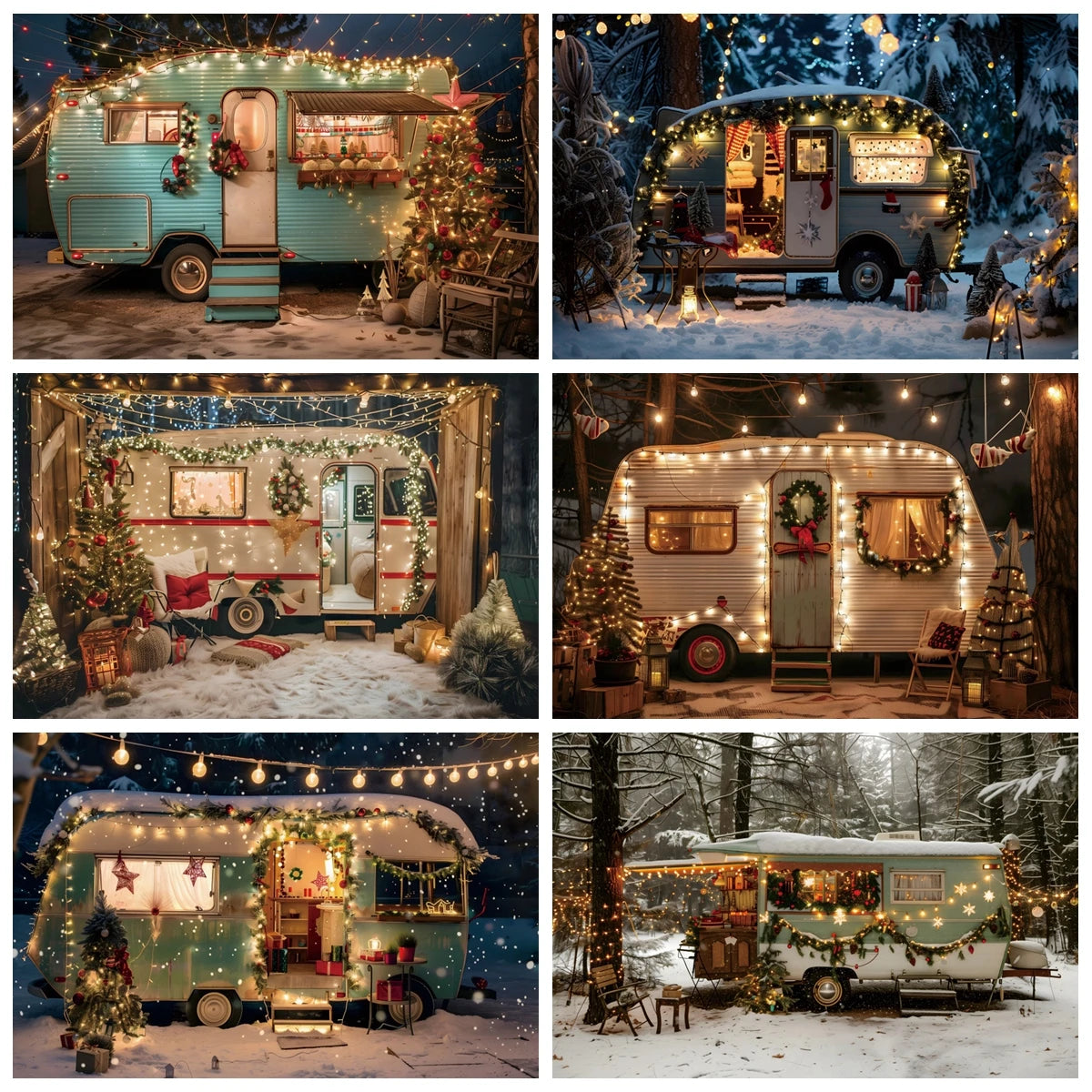 Winter Christmas Snowy Car Background Camping Forest Xmas Trees Gifts Wedding Decor Kids Family Portrait Backdrop Photo Studio
