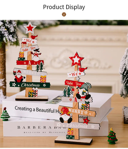 Desktop Christmas Tree Santa Claus  Wooden Christmas Signs Decoration