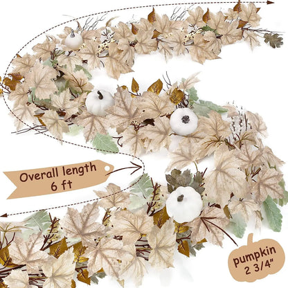 1pcs Autumn Maples Leaf Pumpkin Berry Garland Fall Mantle Fireplace Thanksgiving Halloween Christmas Farmhouse Harvest Decoratio