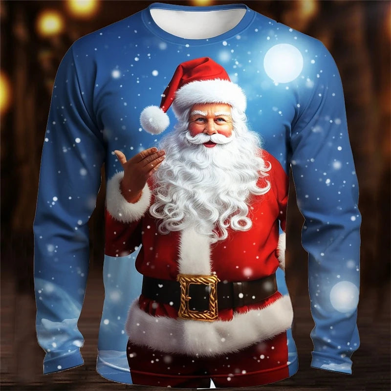 Cool Santa Claus Sweatshirt Men's Clothing 3D Printed Funny Santa Pullover Sweatshirts Christmas Gift Festival Trend Hoodies