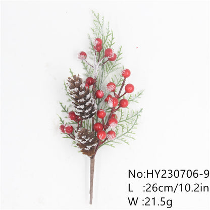 Artificial Christmas Red Berry Branch Artificial Pine Tree Branches Snowflake Pine Needle Pine Cone Branches Xmas DIY Wreath