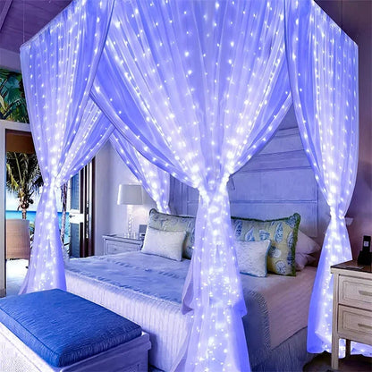 3/6M LED Curtain Garland Fairy String Lights Christmas Holiday Party Wedding Decoration USB Remote 8 Modes Waterfall Lighting
