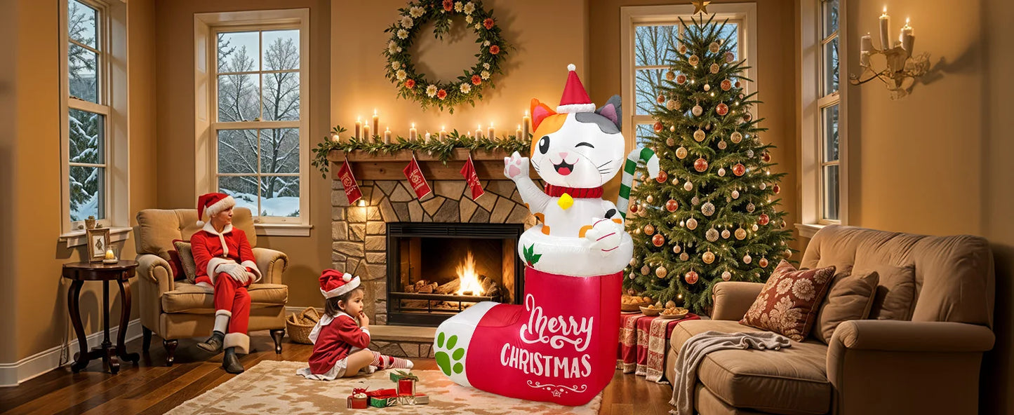 OurWarm 6FT Christmas Inflatables Outdoor Decorations, Christmas Blow Ups Dog in Xmas Stocking with Build-in LEDs and Candy