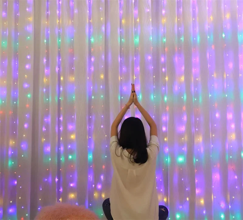 3/6M LED Curtain Garland Fairy String Lights Christmas Holiday Party Wedding Decoration USB Remote 8 Modes Waterfall Lighting