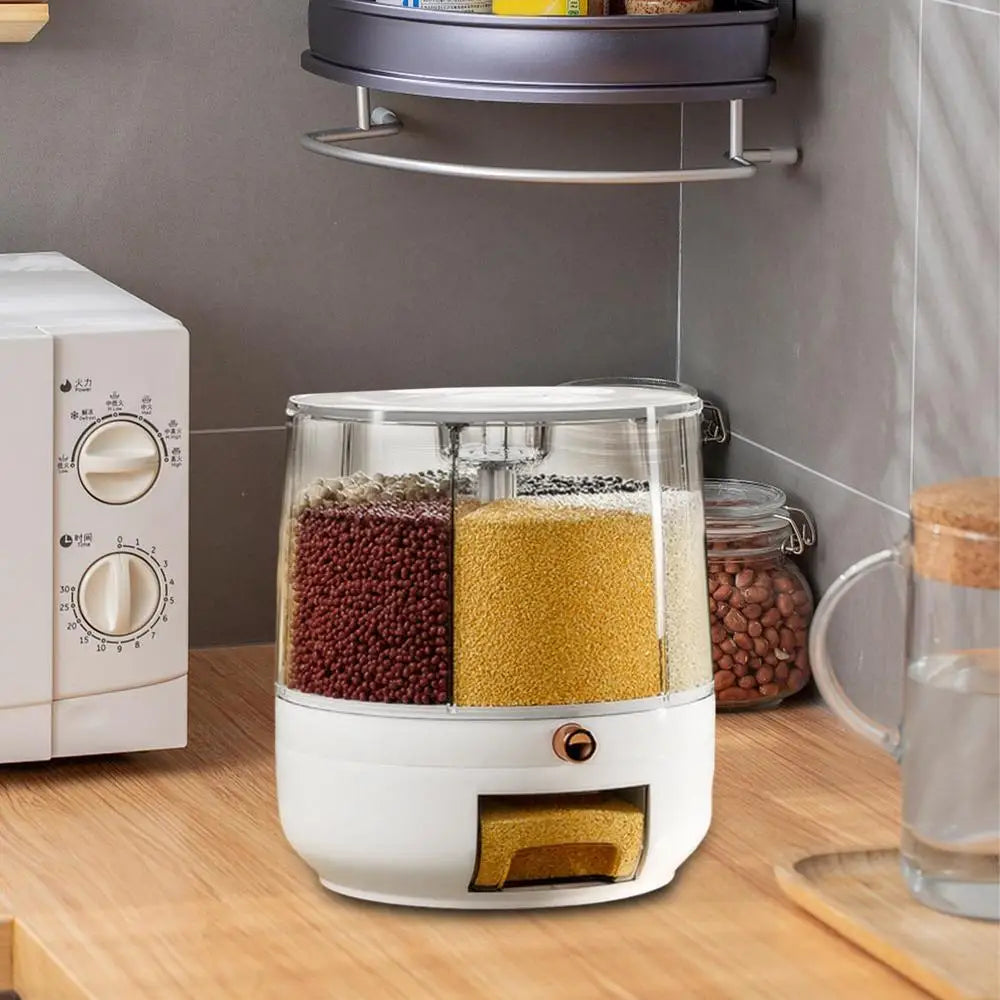360 Degree Rotating Rice Dispenser Sealed Dry Cereal Grain Bucket Dispenser Moisture-proof Kitchen Food Container Storage Box