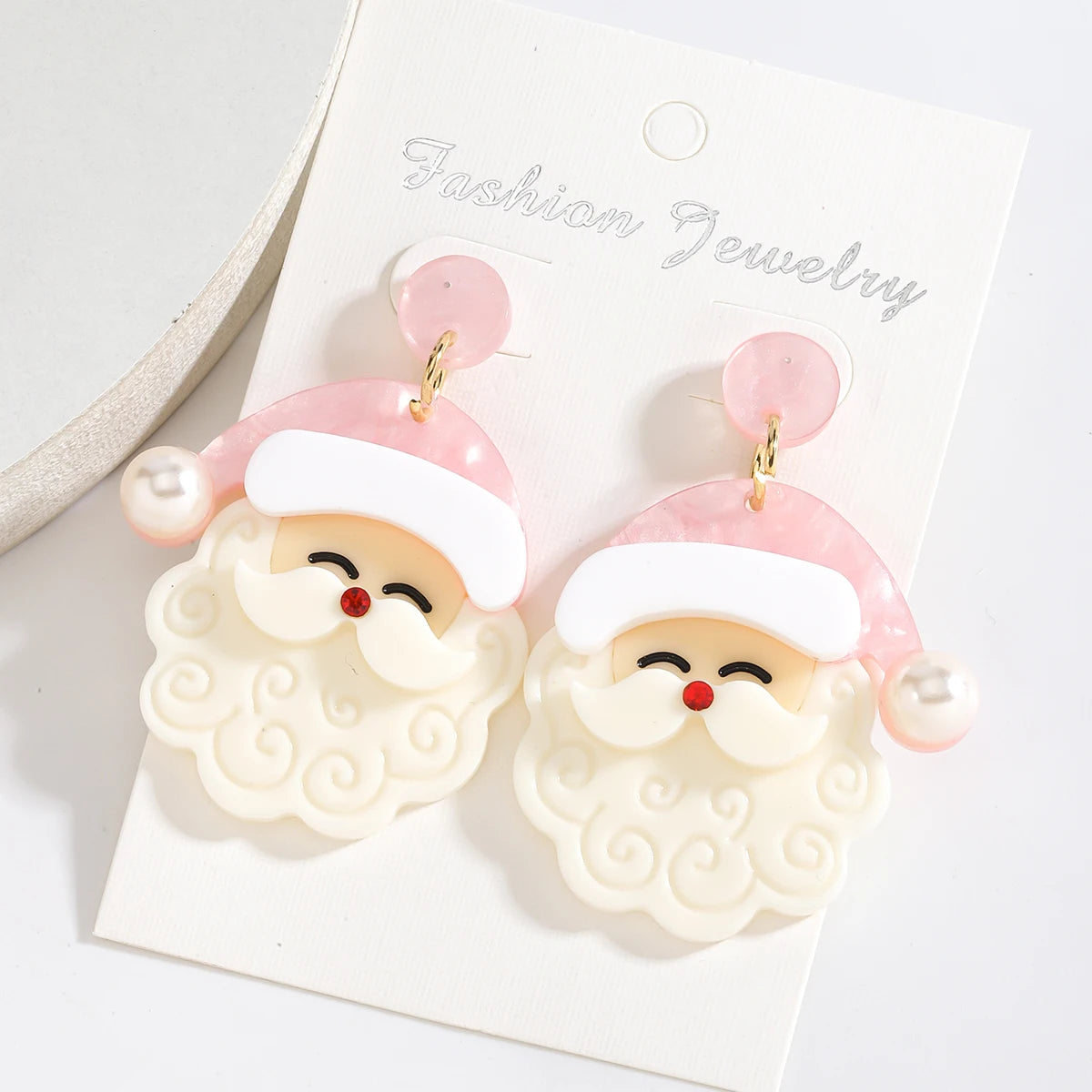 2024 Pink Christmas Earrings Winter Holiday Santa Snowman Christmas Tree Shapes Dangle Earrings Celebration Accessories Gifts