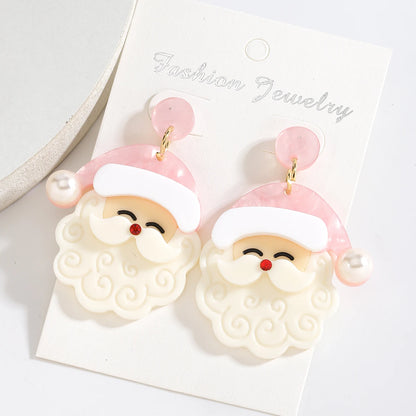 2024 Pink Christmas Earrings Winter Holiday Santa Snowman Christmas Tree Shapes Dangle Earrings Celebration Accessories Gifts