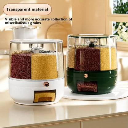 360 Degree Rotating Rice Dispenser Sealed Dry Cereal Grain Bucket Dispenser Moisture-proof Kitchen Food Container Storage Box