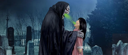 Activated Crouching Grave Digger , Talking Halloween Animatronic for Indoor or Covered Outdoor
