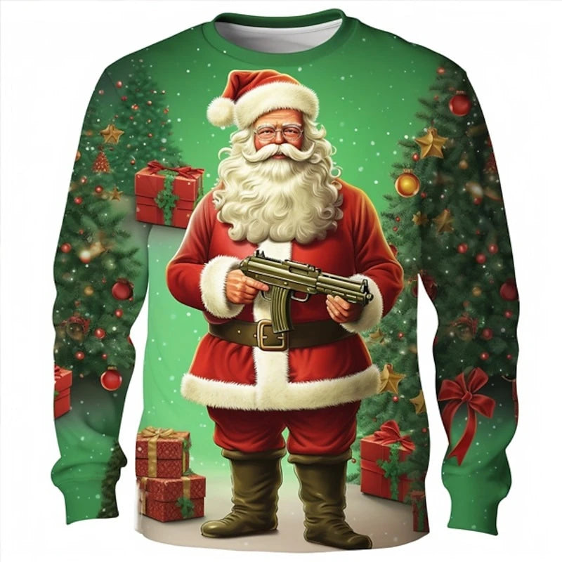 Cool Santa Claus Sweatshirt Men's Clothing 3D Printed Funny Santa Pullover Sweatshirts Christmas Gift Festival Trend Hoodies