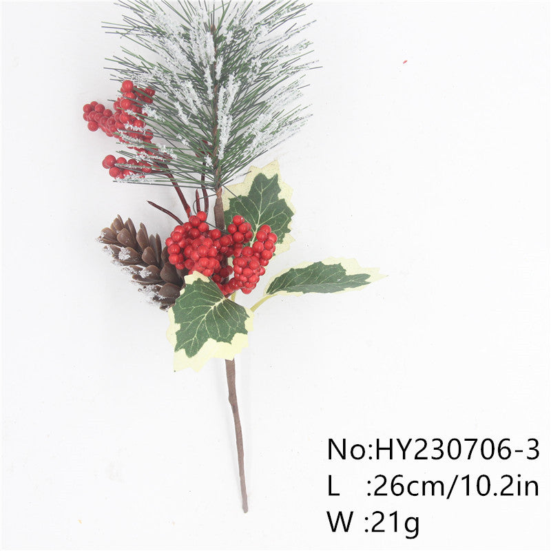 Artificial Christmas Red Berry Branch Artificial Pine Tree Branches Snowflake Pine Needle Pine Cone Branches Xmas DIY Wreath